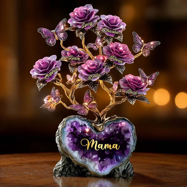 Amethyst Style Rose Tree - Personalized Shape Acrylic Plaque - Gift For Mom, Grandma HN02