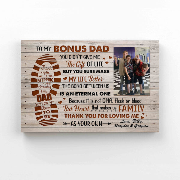Personalized Image Canvas, To My Bonus Dad Canvas, Step Dad Canvas, Family Canvas, Wall Art Canvas