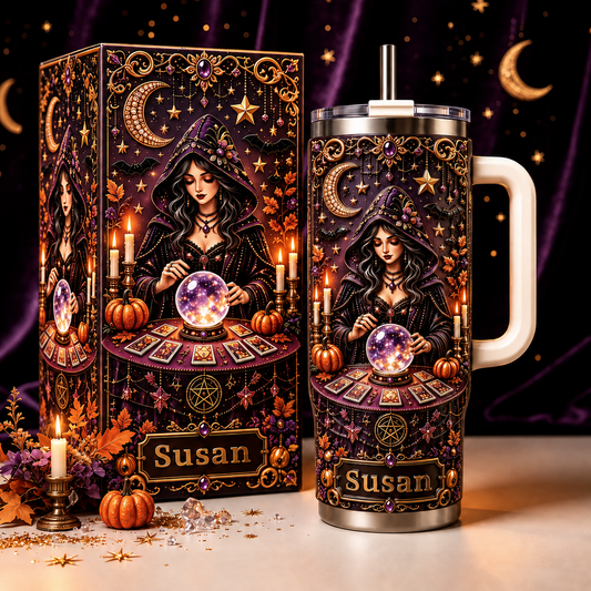 Witch Crystal Ball, Halloween Fortune Teller - Personalized Tumbler - Gift For Her
