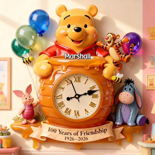 DSNY Honey Bear Celebrate 100 Years Of Friendship - Personalized Hanging Wall Clock - Gift For Family, Movie Fans NL122