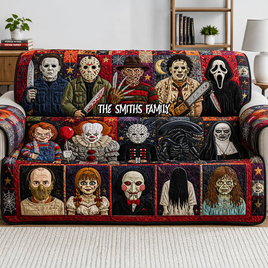 Custom Spooky Halloween Horror Movie Night Family Home Decor - Personalized Quilted Sofa Cover