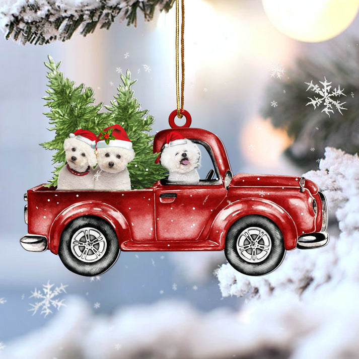 Bichon Frise Red Car Christmas Ornament