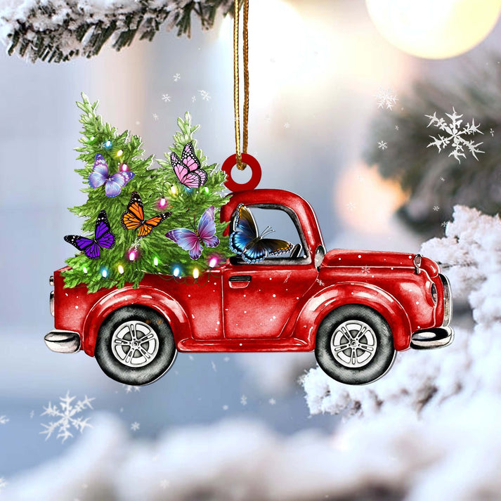 Butterfly Red Car Christmas Ornament
