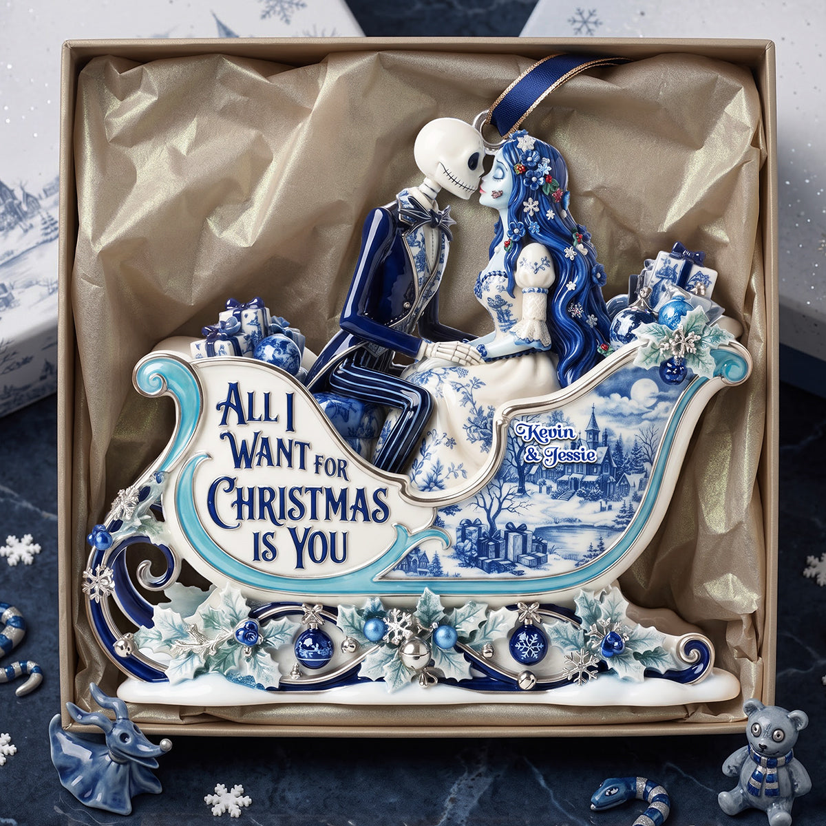 Nibc Spooky All I Want For Christmas Is You Toile De Jouy Christmas Gift For Couple - Personalized Acrylic Ornament LA02