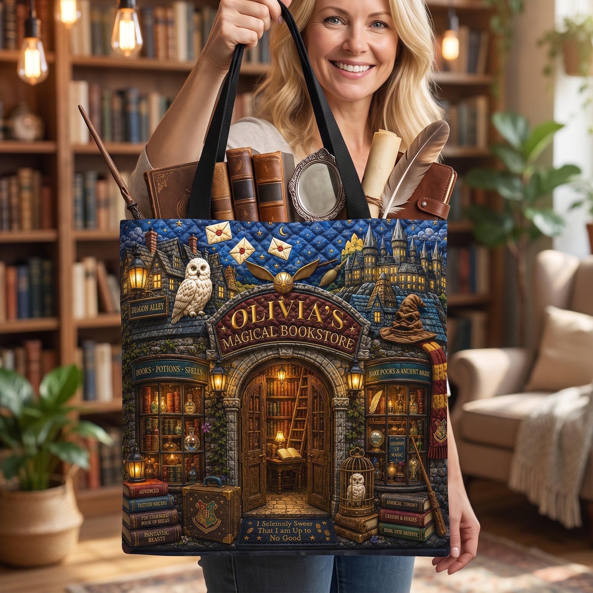 HaPo Magical Bookstore - Personalized Tote Bag - Gift For Book Lovers NL122