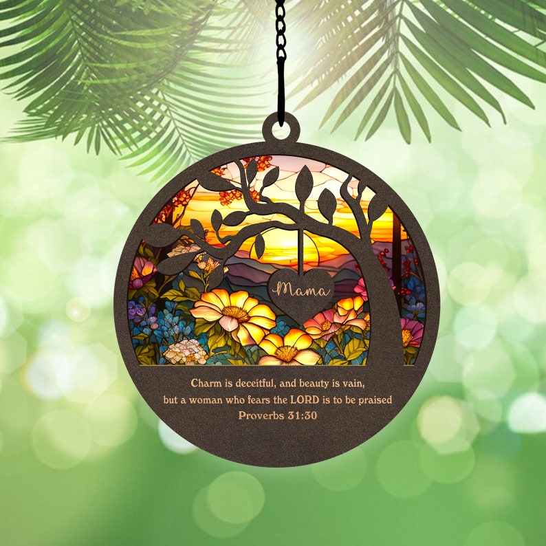 Mama Bible Proverbs 31:30 - Memorial Gift - Personalized Window Hanging Suncatcher Ornament