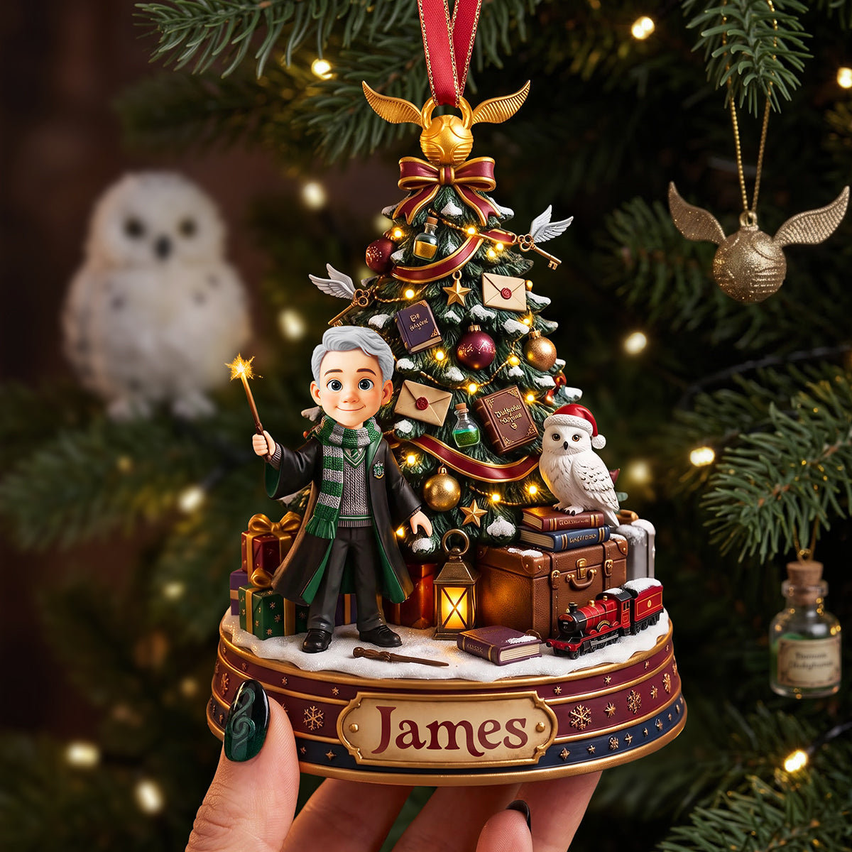 HaPo Wizard And Witch Custom Name Christmas Keepsake - Personalized Acrylic Ornament | GR37 LA02