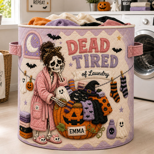 LA02. Dead Tired Of Laundry Funny Halloween Gift For Mom - Personalized Quilt Laundry Basket