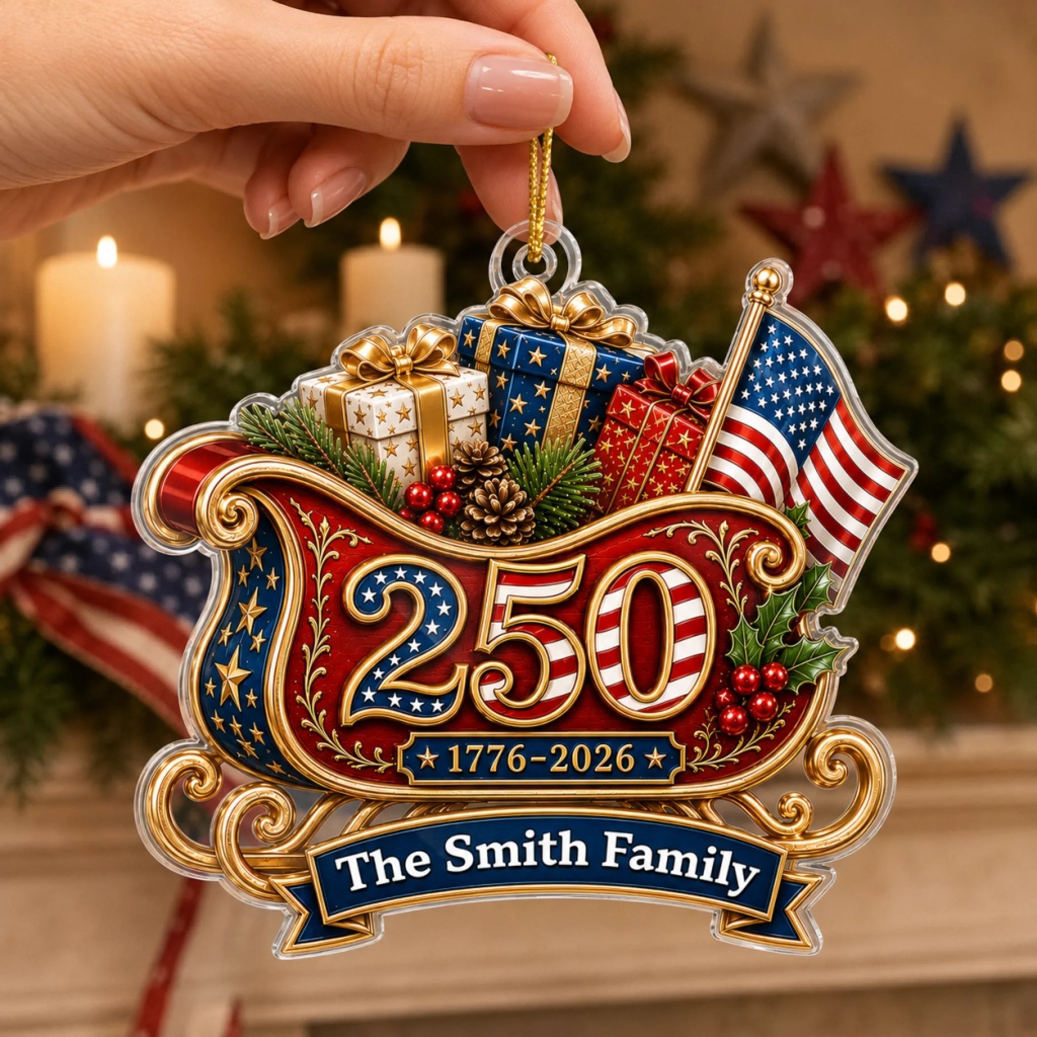 LA02. USA 250th Anniversary 1776-2026 Patriotic Christmas Gift For Family - Personalized Acrylic Ornament