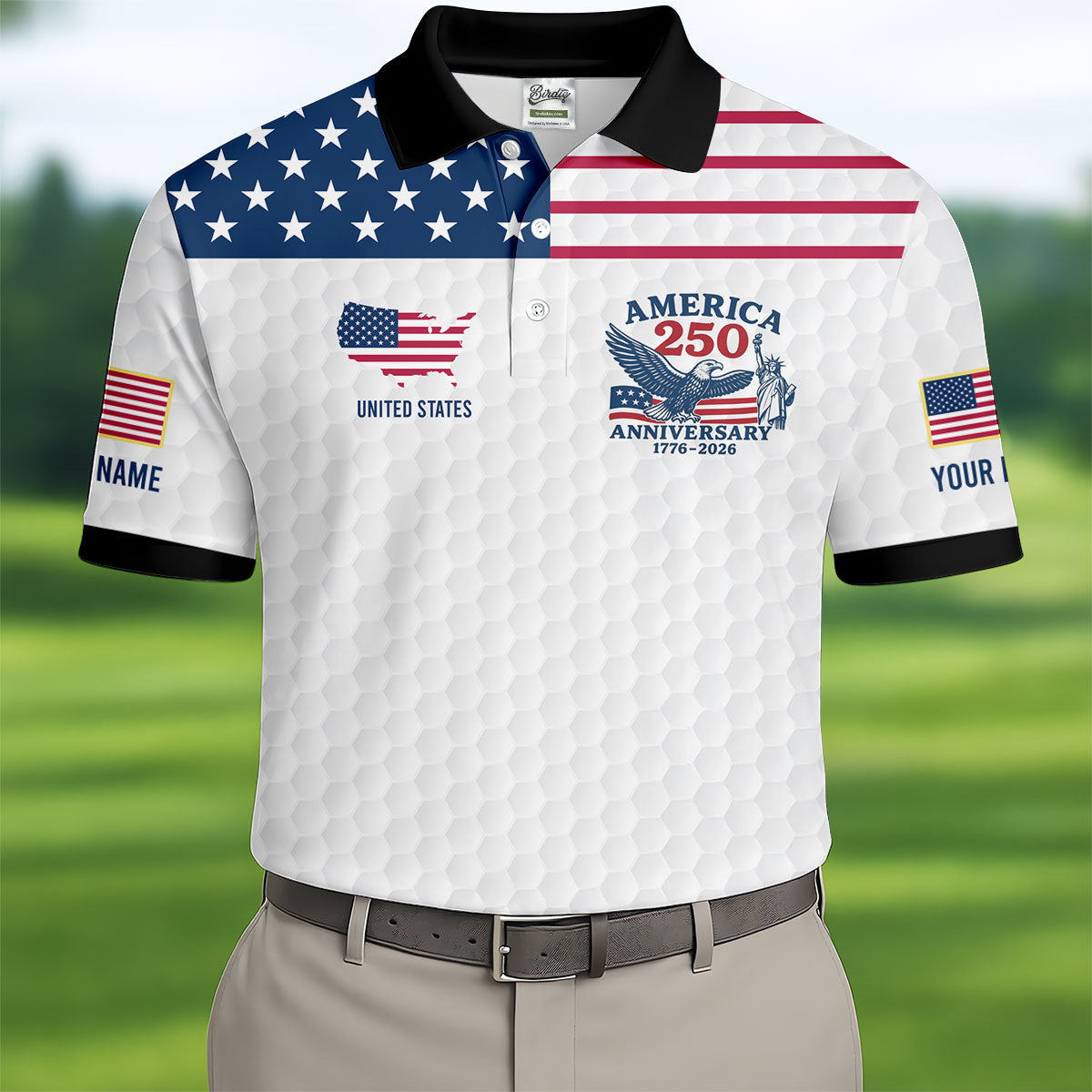 America250Anniversary1776 2026GolfBallPatternPatrioticGolfShirt_GolfTopsForMen_GolfShirtsForMen1