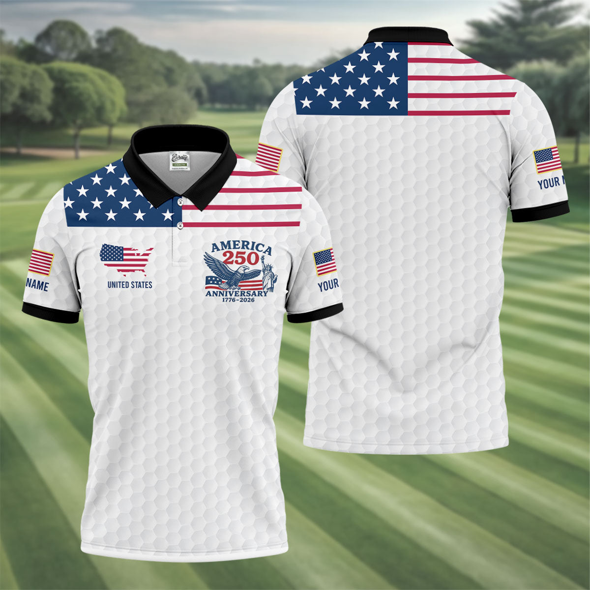 America250Anniversary1776 2026GolfBallPatternPatrioticGolfShirt_GolfTopsForMen_GolfShirtsForMen3