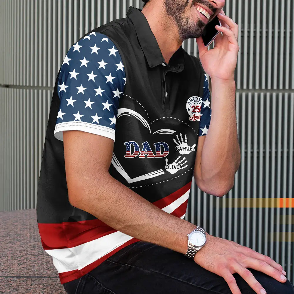America250AnniversaryGrandpaDadKidsHandprints PersonalizedPoloShirt LV242 NEL3449 MK2