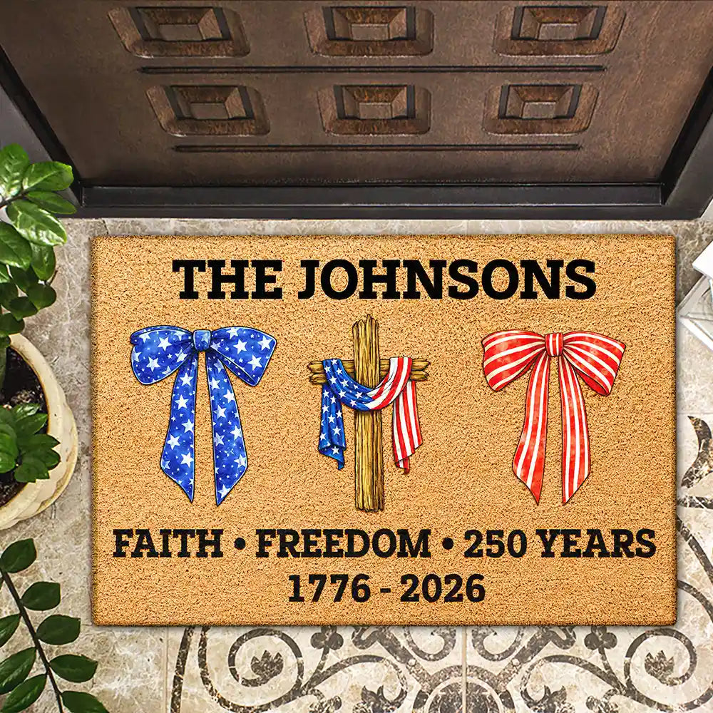 America250YearsOfFaithFreedom PersonalizedDoormat2