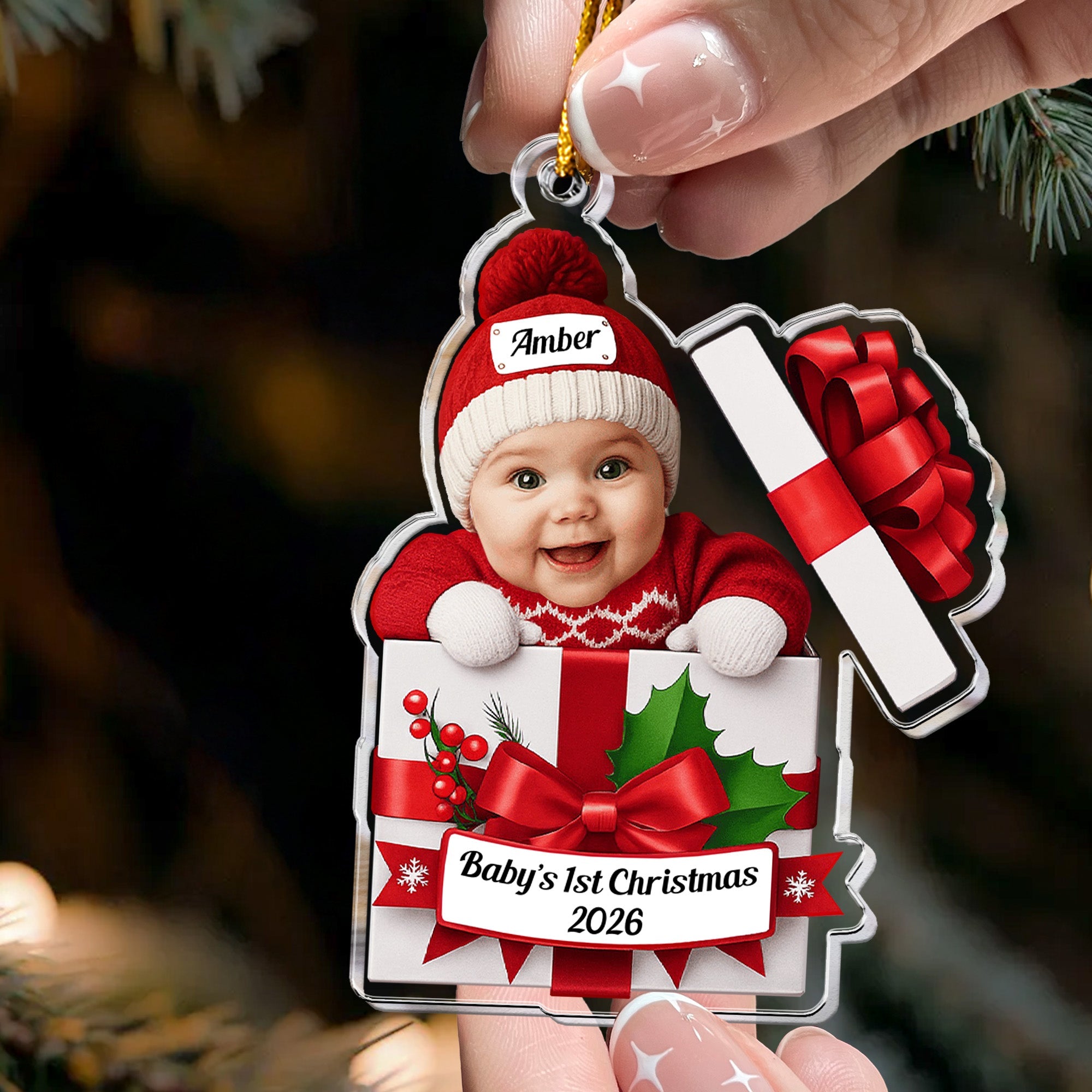 Baby Christmas Gift Box 2D Flat Christmas Ornament Personalized Acrylic Photo Ornament_2_387616c1 052c 430c acb3 0ac51d3c08fc