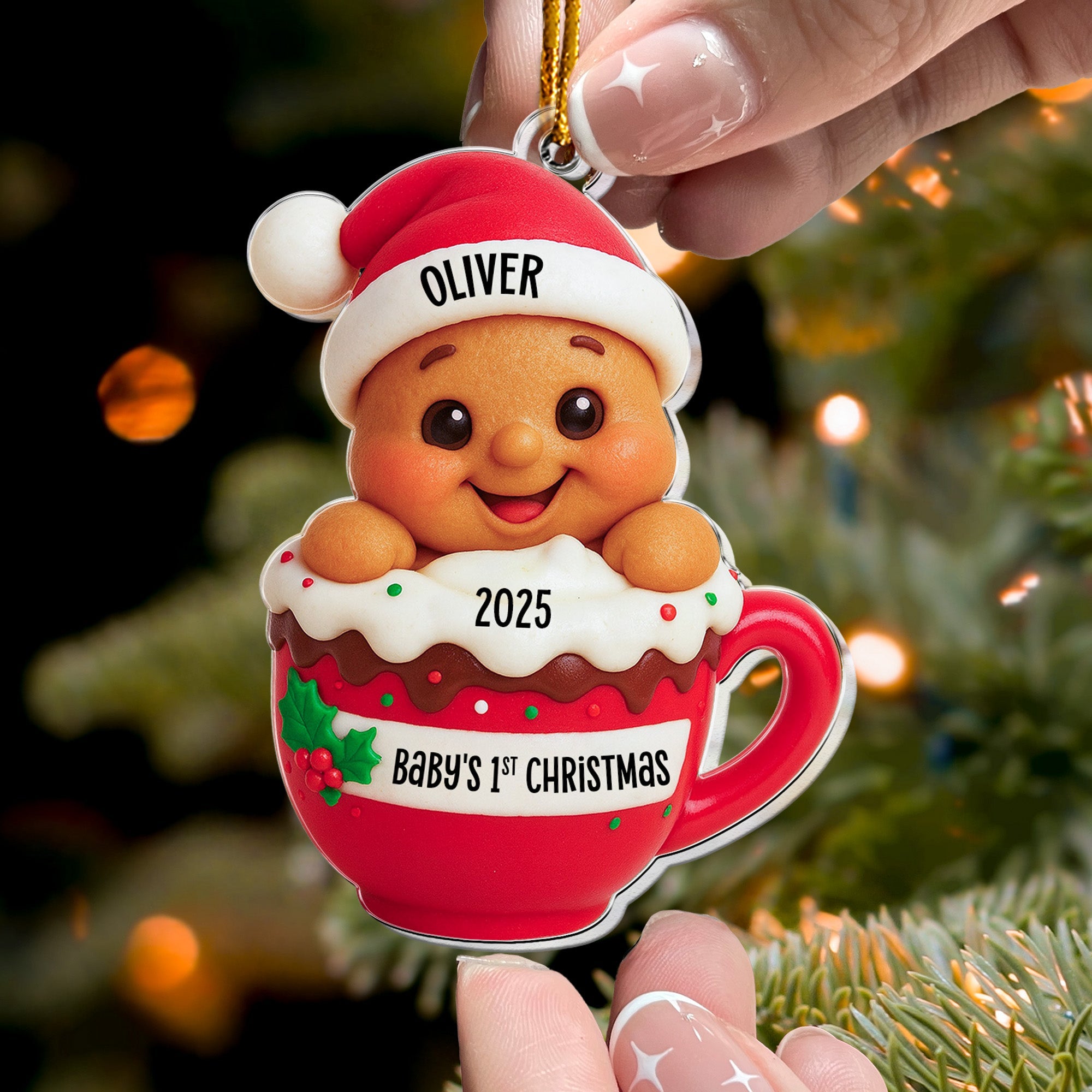 Baby_s 1st Christmas Cute Little Gingerbread Personalized Acrylic Ornament_2