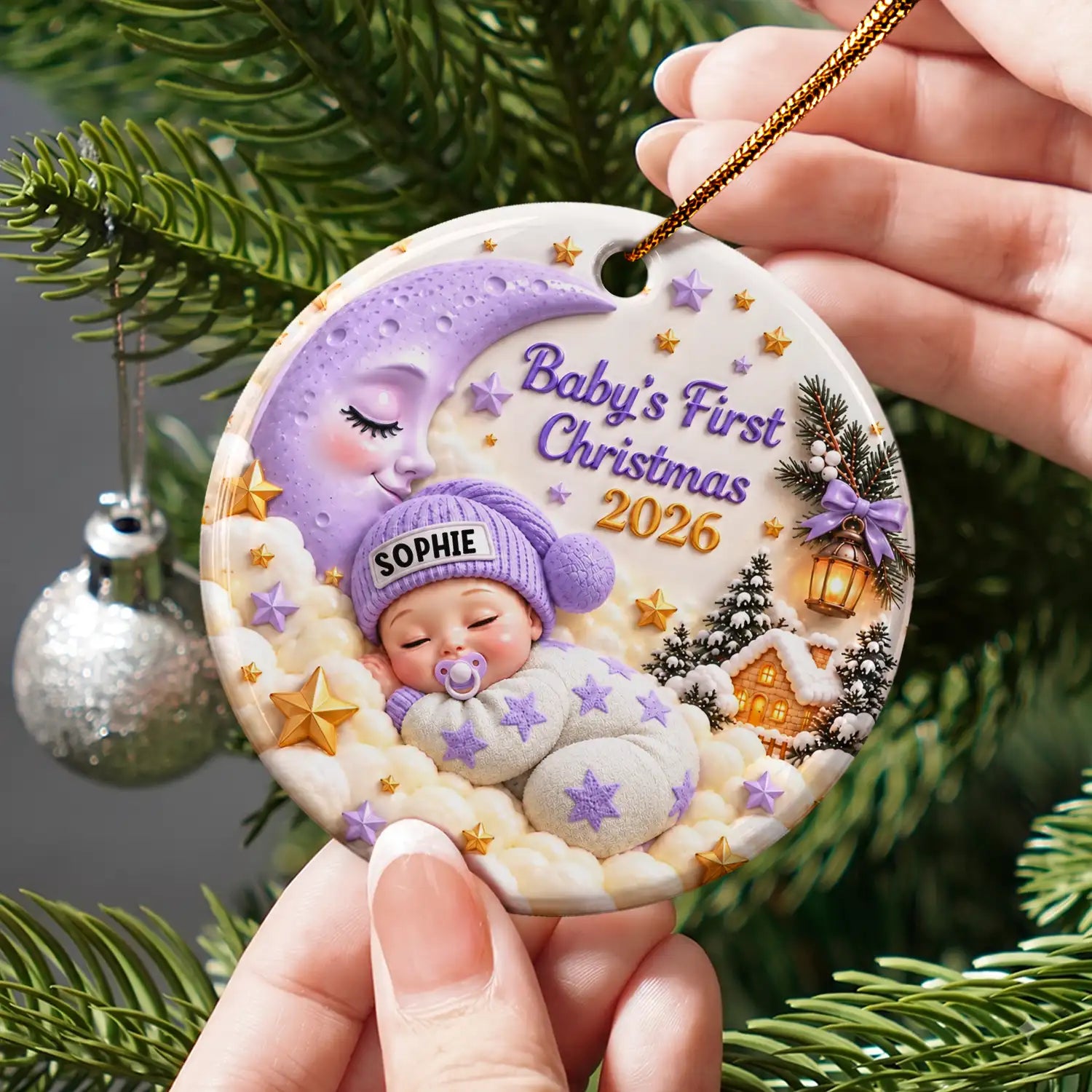 Baby_sFirstChristmas PersonalizedSleepingBaby3DEmbossedCircleCeramicOrnament TE084 CLA4040 MK2