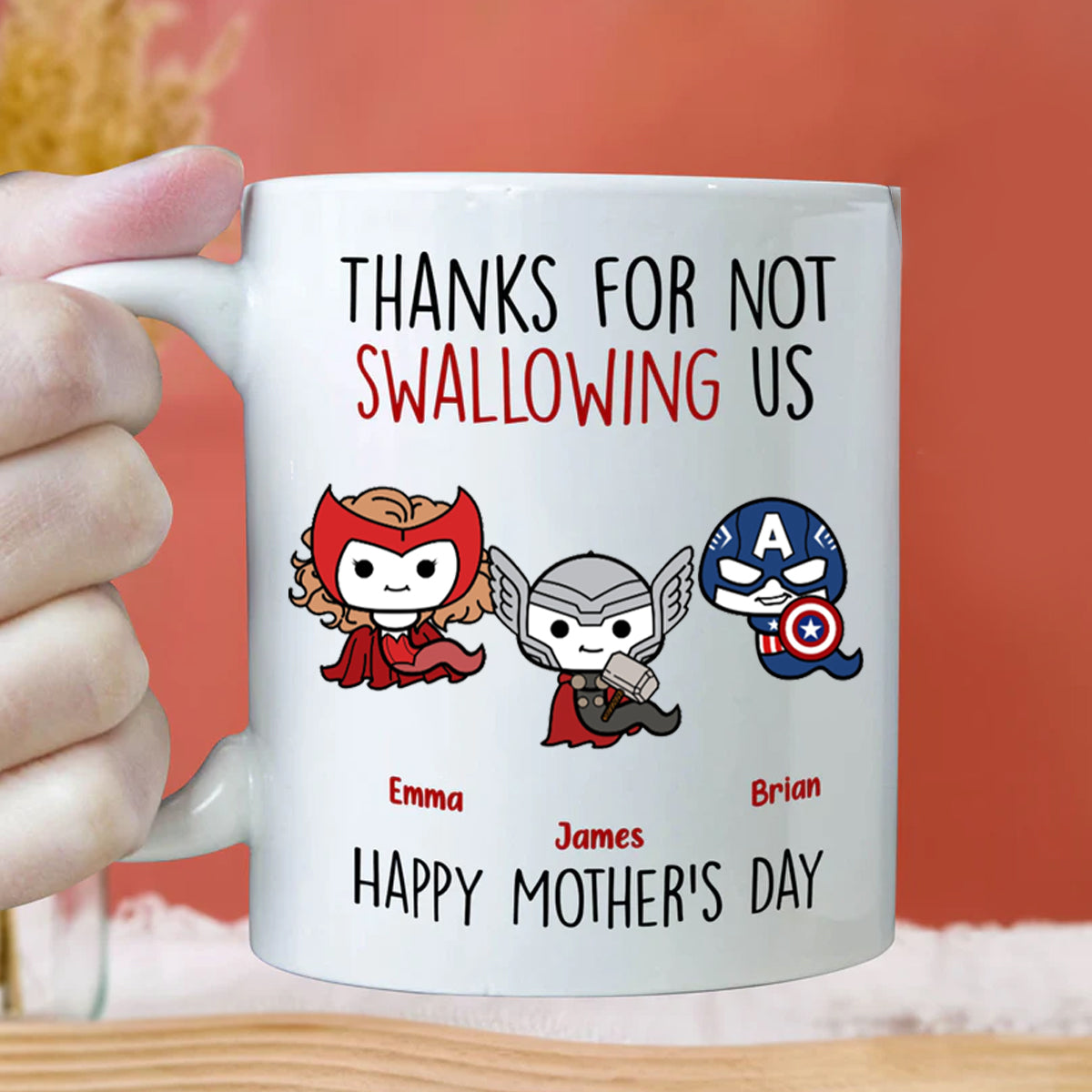 Thank Super Mom For Not Swallowing Us - Gift For Mom, Grandmother - Personalized Ceramic Mug