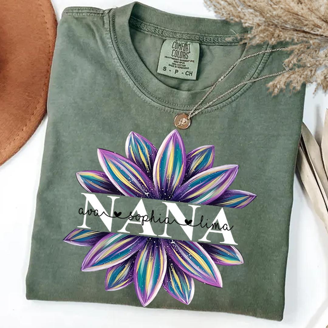 Comfort Colors_C2_AE Flower Grandma Shirt Custom Grandma And Grandkids Shirt_Moss_S 1_with_co_lau LtAdB