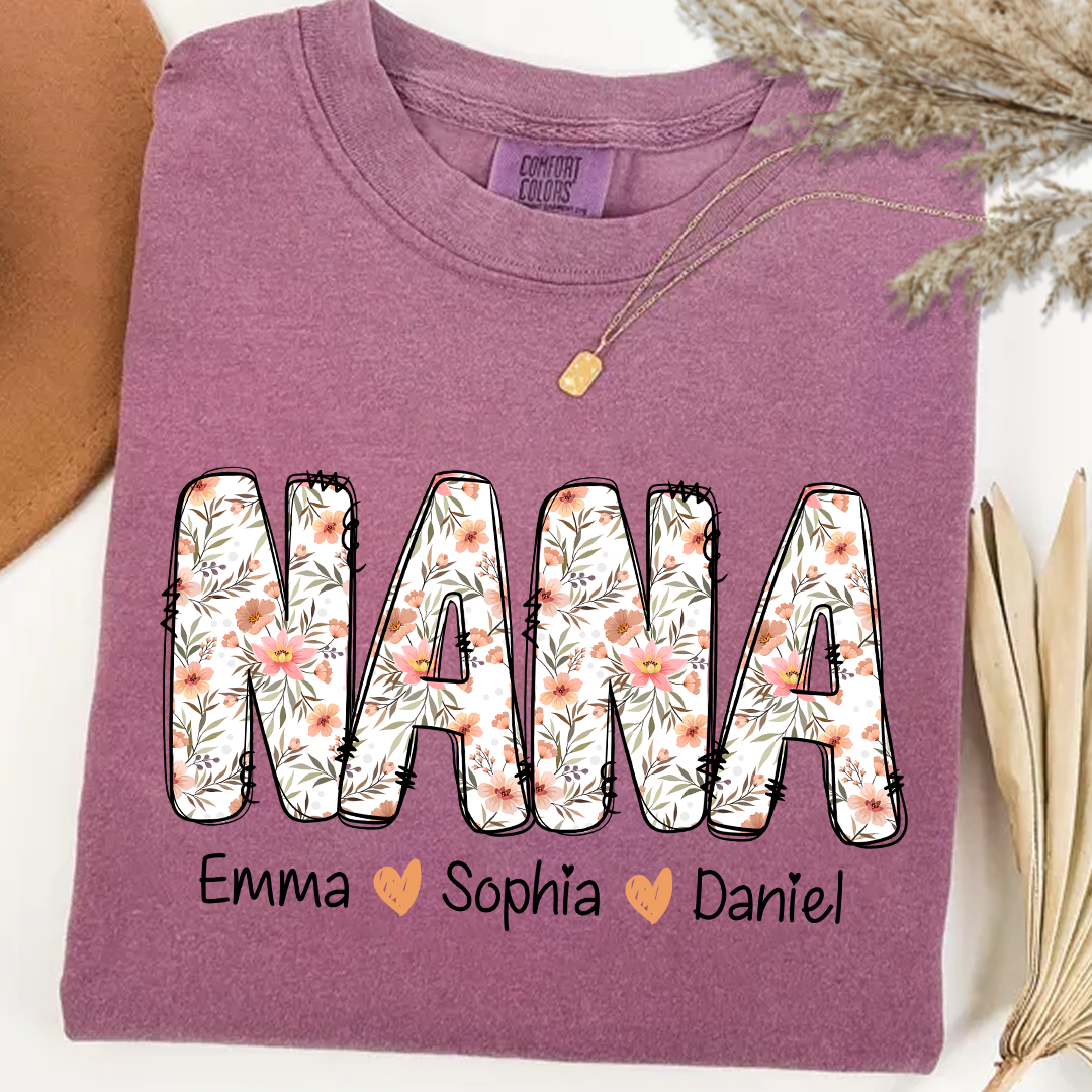 Comfort Colors_C2_AE Nana Flower 2025 Shirt Custom Grandma And Grandkids Shirt_Berry_S 1 pzwRt
