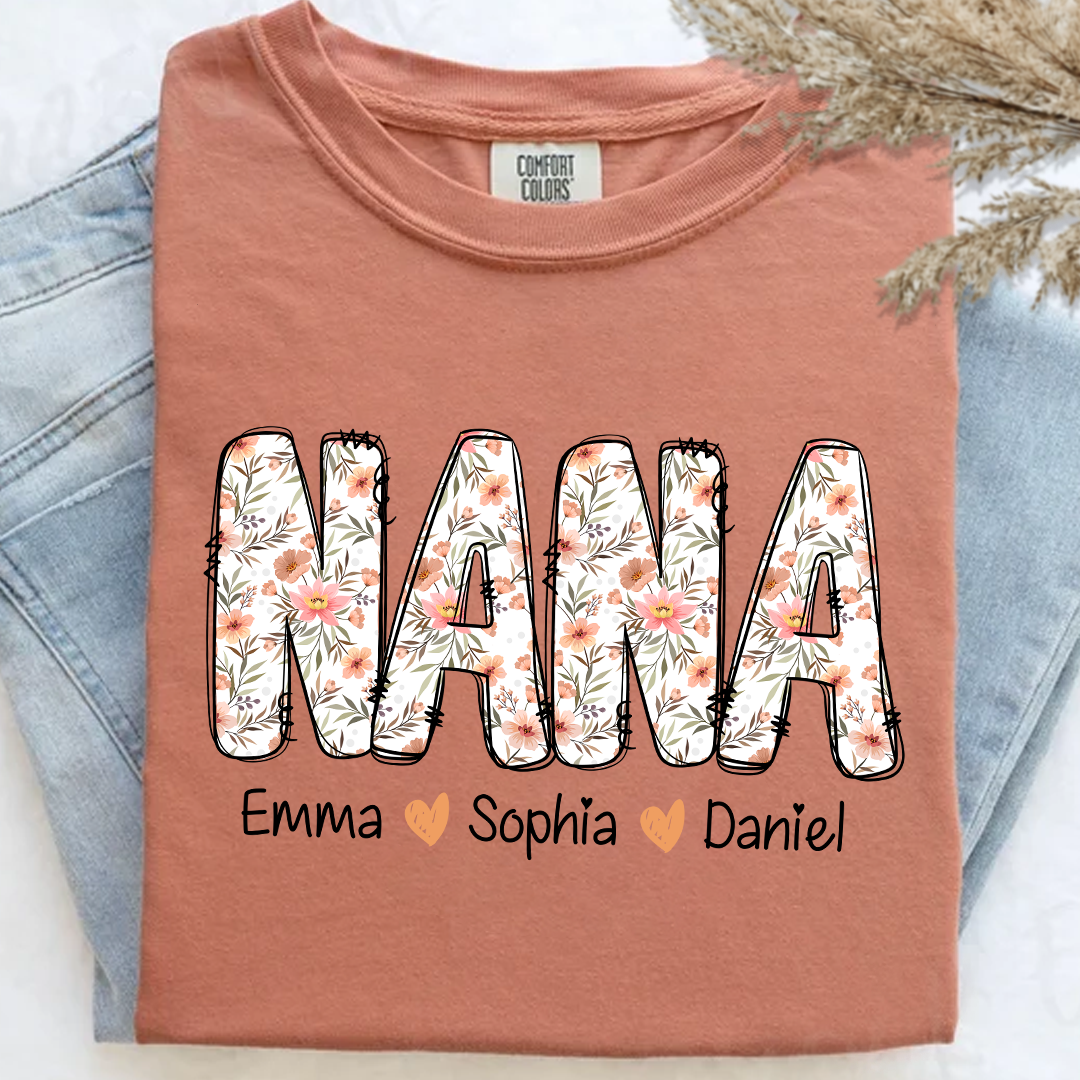 Comfort Colors_C2_AE Nana Flower 2025 Shirt Custom Grandma And Grandkids Shirt_Terracotta_S 1 PZAip