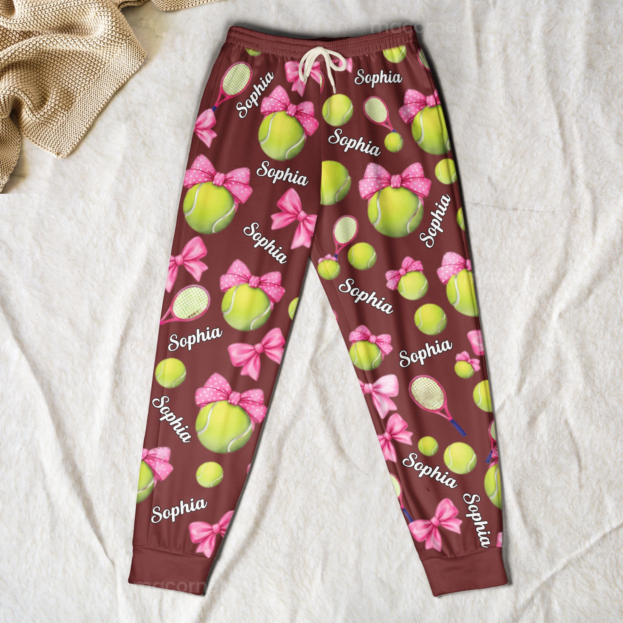 Coquette Bow Tennis Custom Name_ Gift For Tennis Player_ Tennis Team Personalized Lounge Pants_6