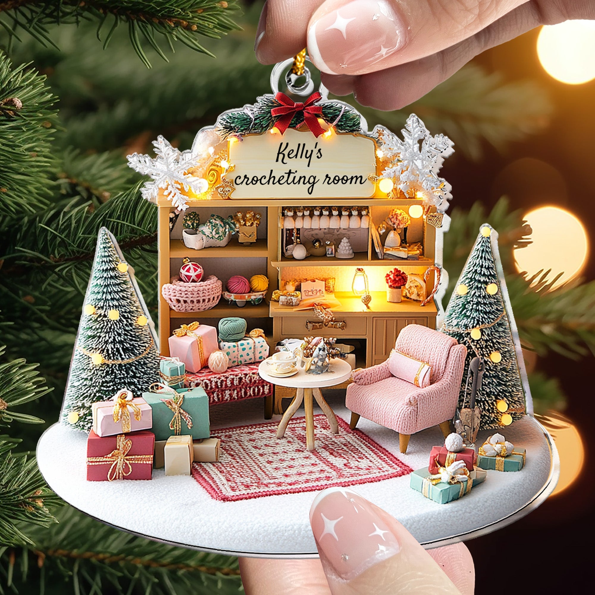 Crocheting Room Ornament Craft Room She Shed Christmas Ornament Personalized Acrylic Ornament_1