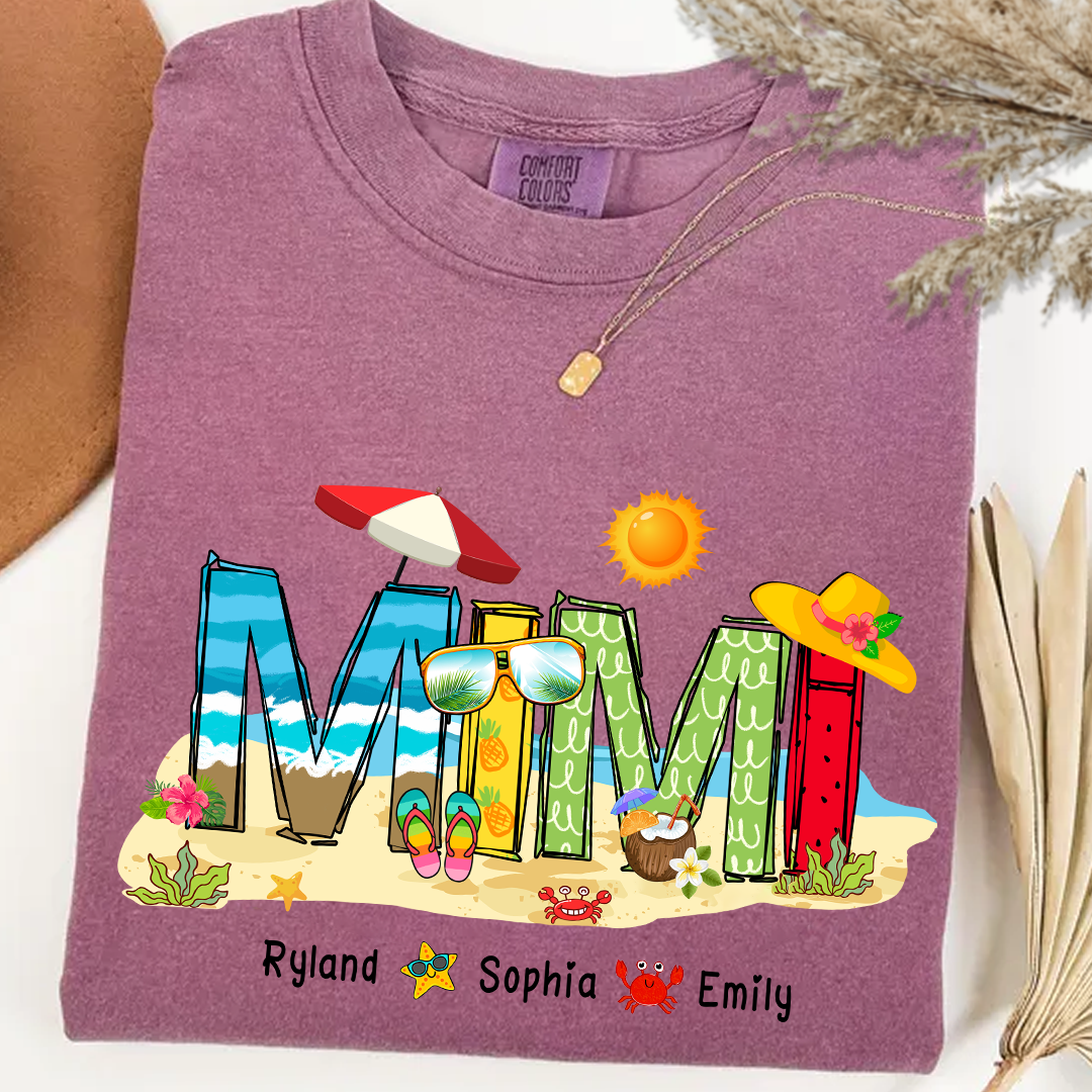 Custom Beach Mimi Shirt _E2_80_93 Personalized Grandma T Shirt with Grandkids Names _E2_80_93 Summer Vacation Gift for Mimi _E2_80_93 Colorful Coastal Graphic Tee 3 wjs0q