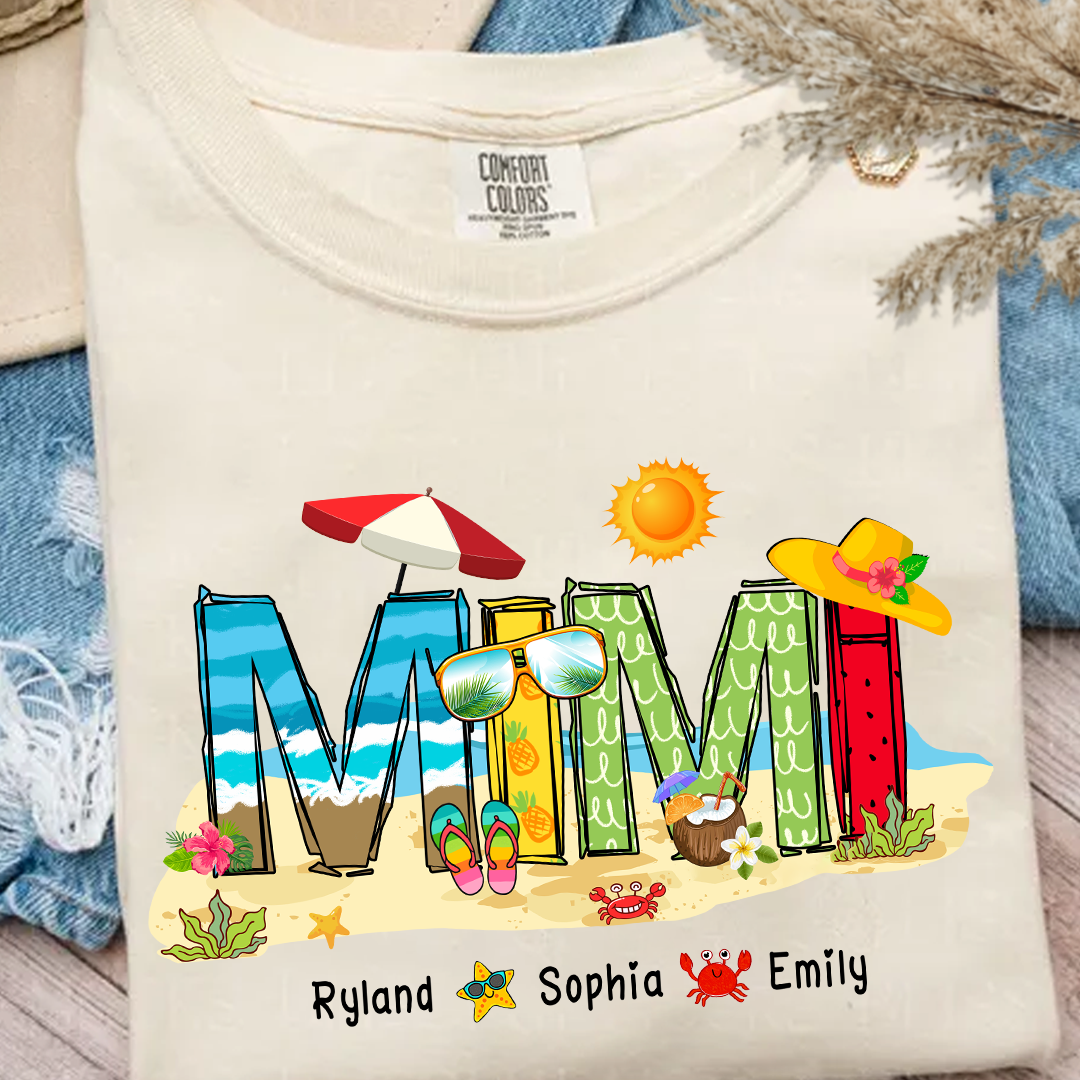 Custom Beach Mimi Shirt _E2_80_93 Personalized Grandma T Shirt with Grandkids Names _E2_80_93 Summer Vacation Gift for Mimi _E2_80_93 Colorful Coastal Graphic Tee_Ivory_S 1 60JXK