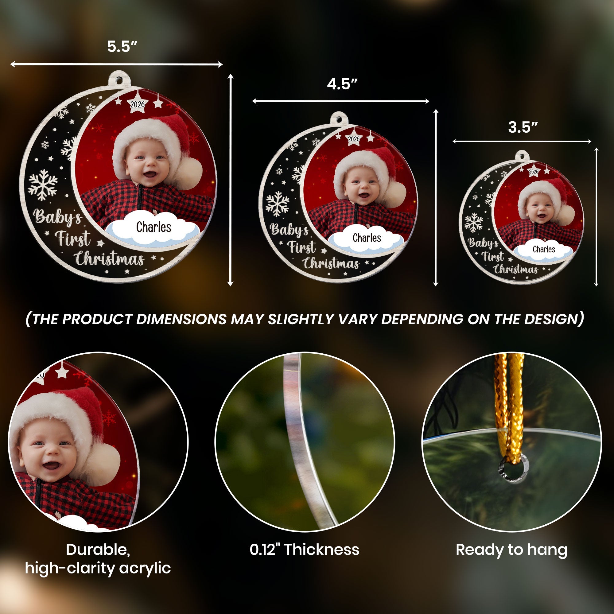 Custom Photo Babys First Christmas Personalized Acrylic Photo Ornament_1_4