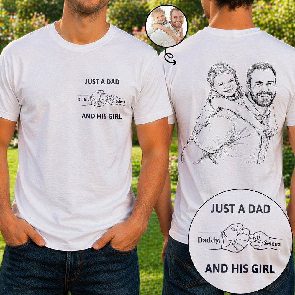 Custom Photo Pencil Sketch Just A Dad And His Girl Personalized T Shirt KK1542 CIN4486 Mk def1
