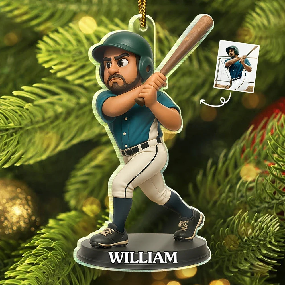 CustomPhoto3DEffectFigureArtBaseballLover PersonalizedCustomShapedAcrylicOrnament DEF
