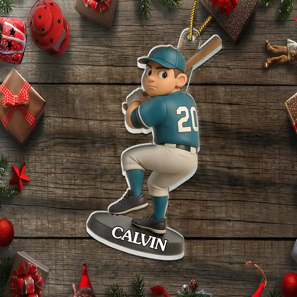 CustomPhoto3DEffectFigureArtBaseballLover PersonalizedCustomShapedAcrylicOrnament MK4