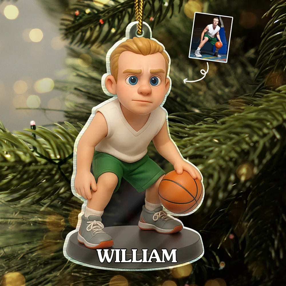 CustomPhoto3DEffectFigureArtBasketballLover PersonalizedCustomShapedAcrylicOrnament DEF