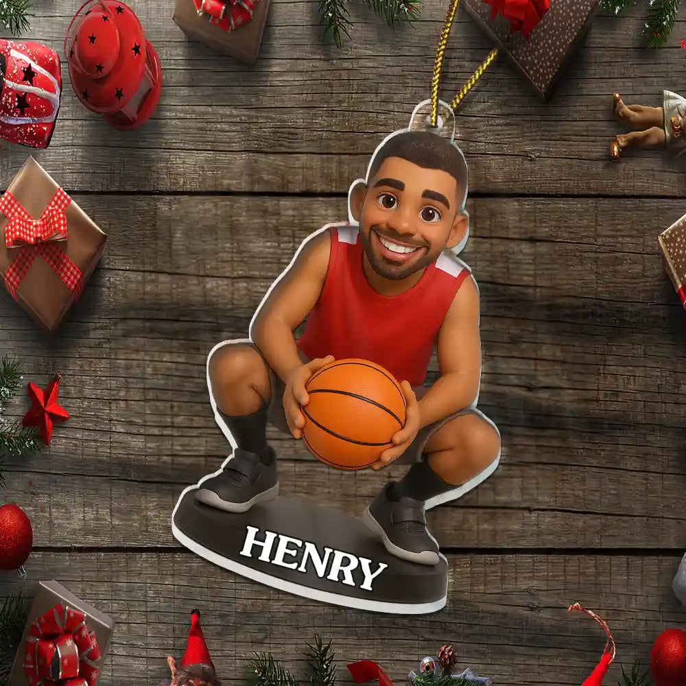 CustomPhoto3DEffectFigureArtBasketballLover PersonalizedCustomShapedAcrylicOrnament MK4