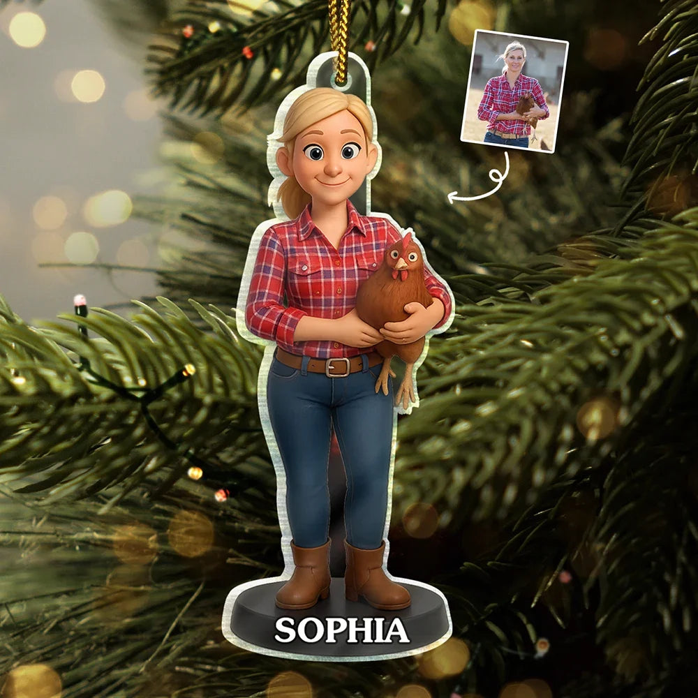 CustomPhoto3DEffectFigureArtChickenFarmer PersonalizedCustomShapedAcrylicOrnament DEF