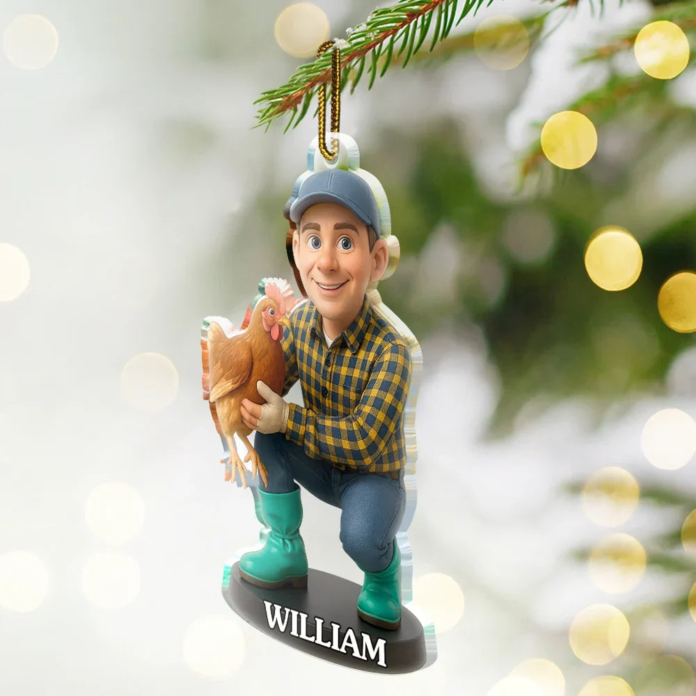 CustomPhoto3DEffectFigureArtChickenFarmer PersonalizedCustomShapedAcrylicOrnament MK1