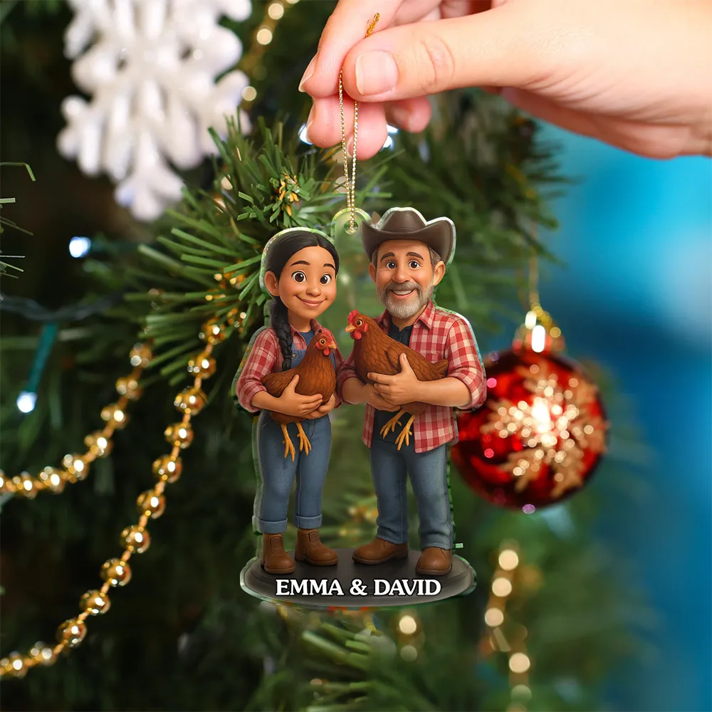CustomPhoto3DEffectFigureArtChickenFarmer PersonalizedCustomShapedAcrylicOrnament MK3