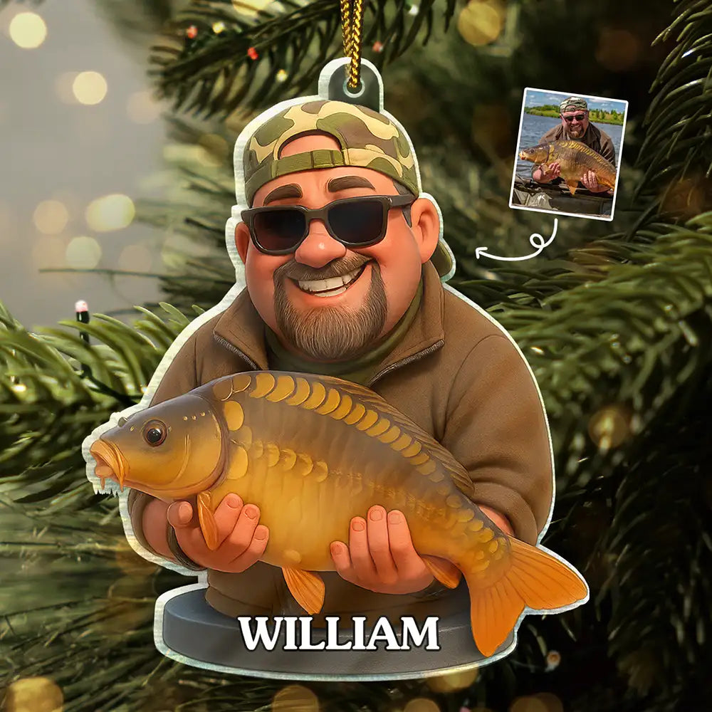 CustomPhoto3DEffectFigureArtFishingFisherman PersonalizedCustomShapedAcrylicOrnament DEF