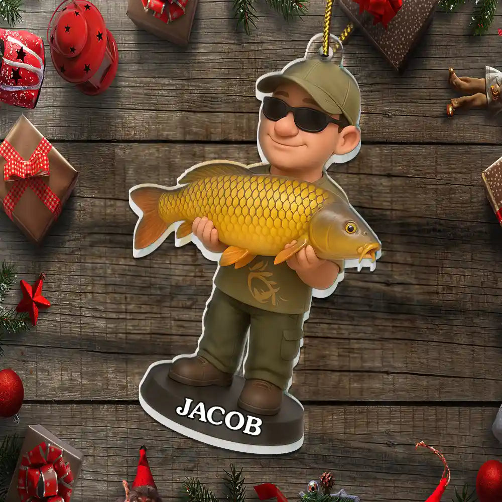 CustomPhoto3DEffectFigureArtFishingFisherman PersonalizedCustomShapedAcrylicOrnament MK4