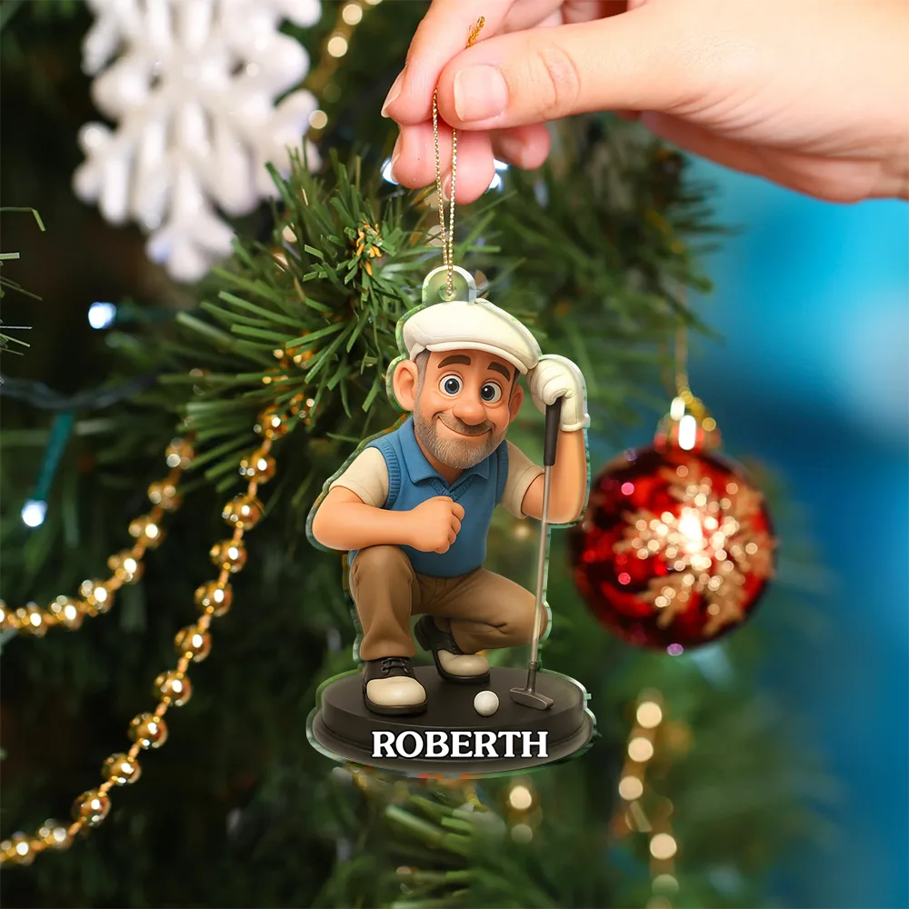CustomPhoto3DEffectFigureArtGolfLover PersonalizedCustomShapedAcrylicOrnament MK3