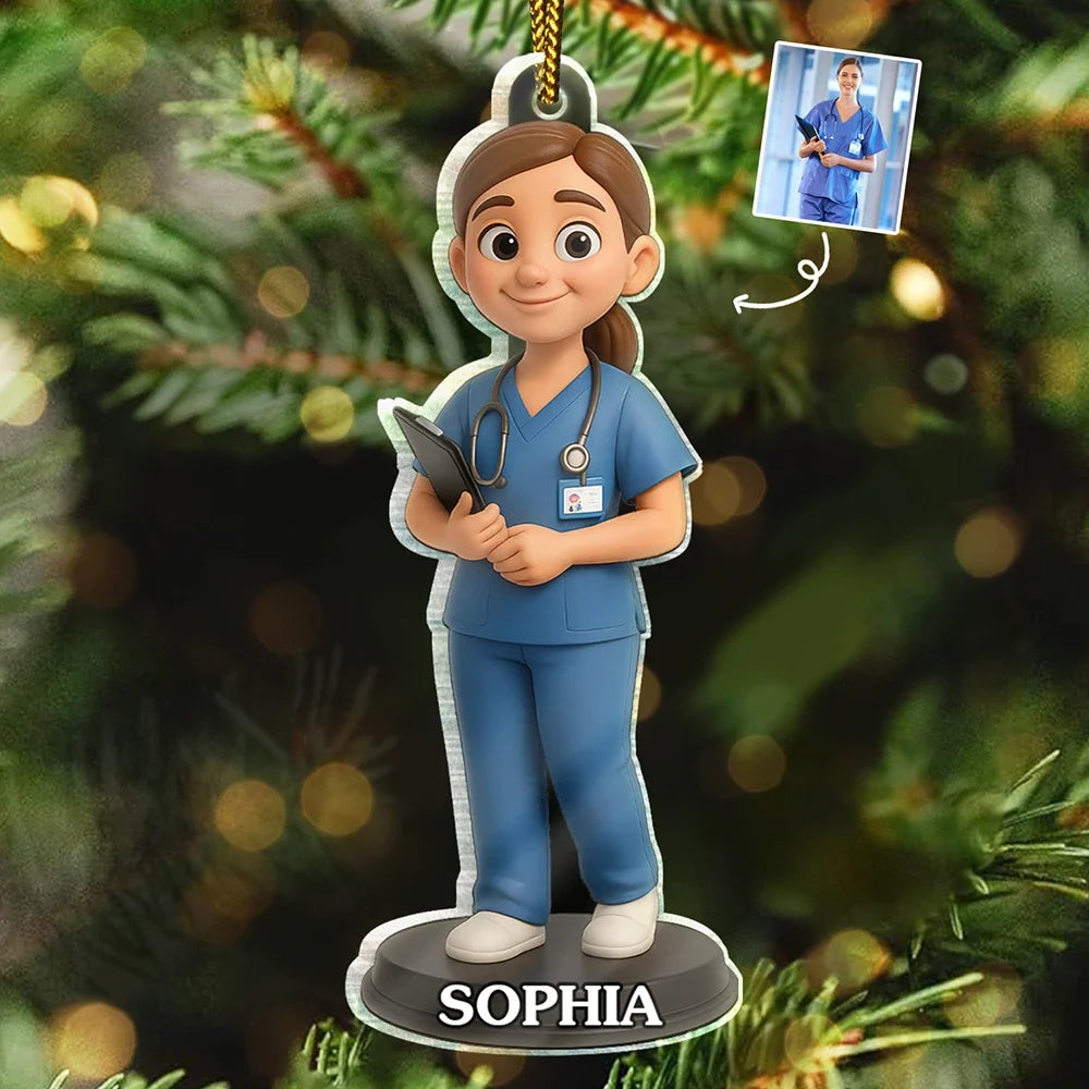 CustomPhoto3DEffectFigureArtNurse PersonalizedCustomShapedAcrylicOrnament DEF