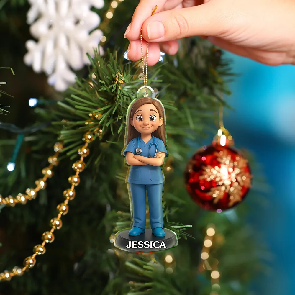 CustomPhoto3DEffectFigureArtNurse PersonalizedCustomShapedAcrylicOrnament mk3