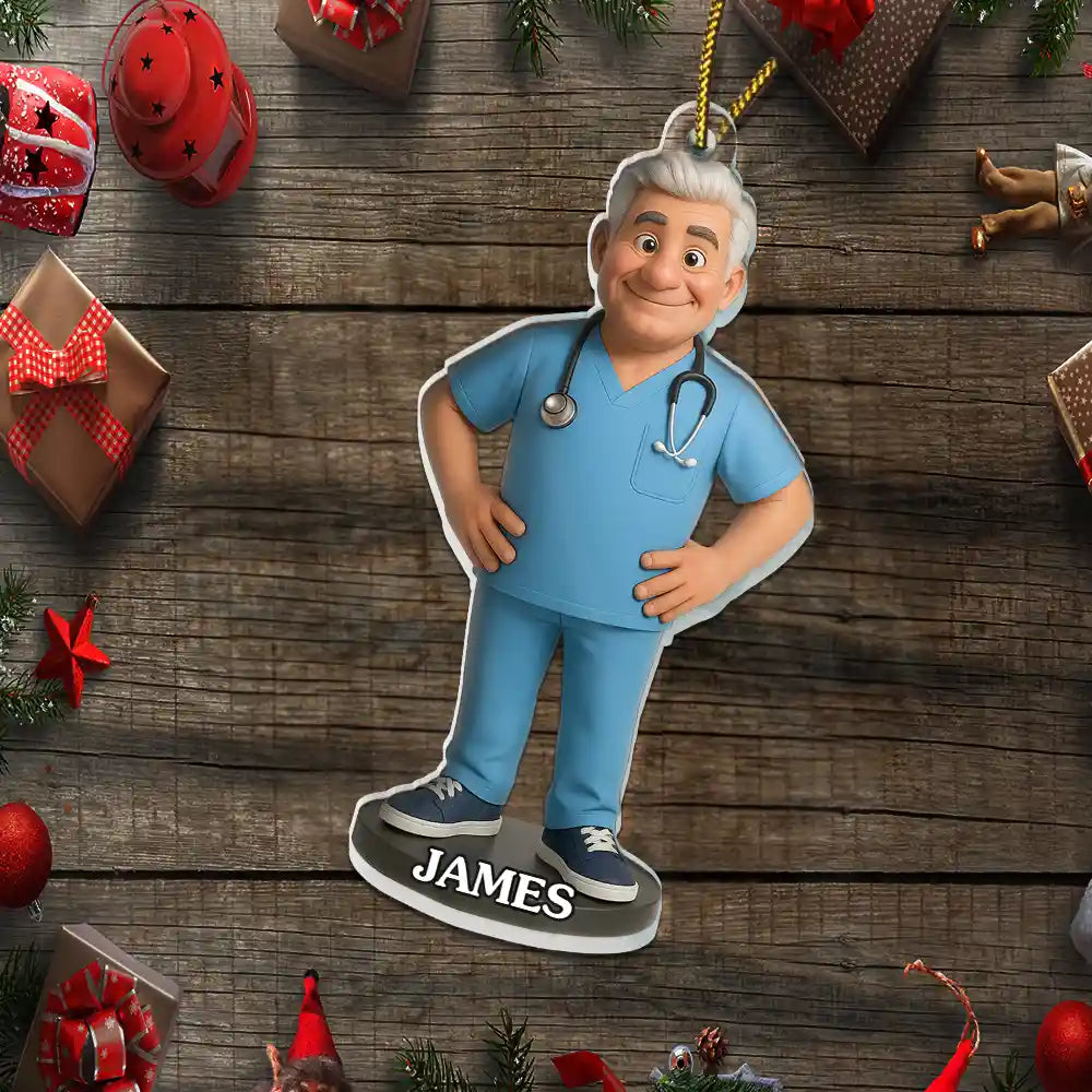 CustomPhoto3DEffectFigureArtNurse PersonalizedCustomShapedAcrylicOrnament mk4