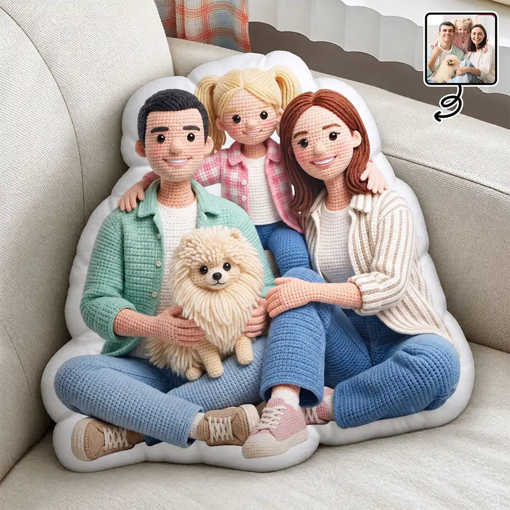 CustomPhotoCrochetDollEffectHappyFamily PersonalizedCustomShapedPillow TU537 DSR1552 MKDef