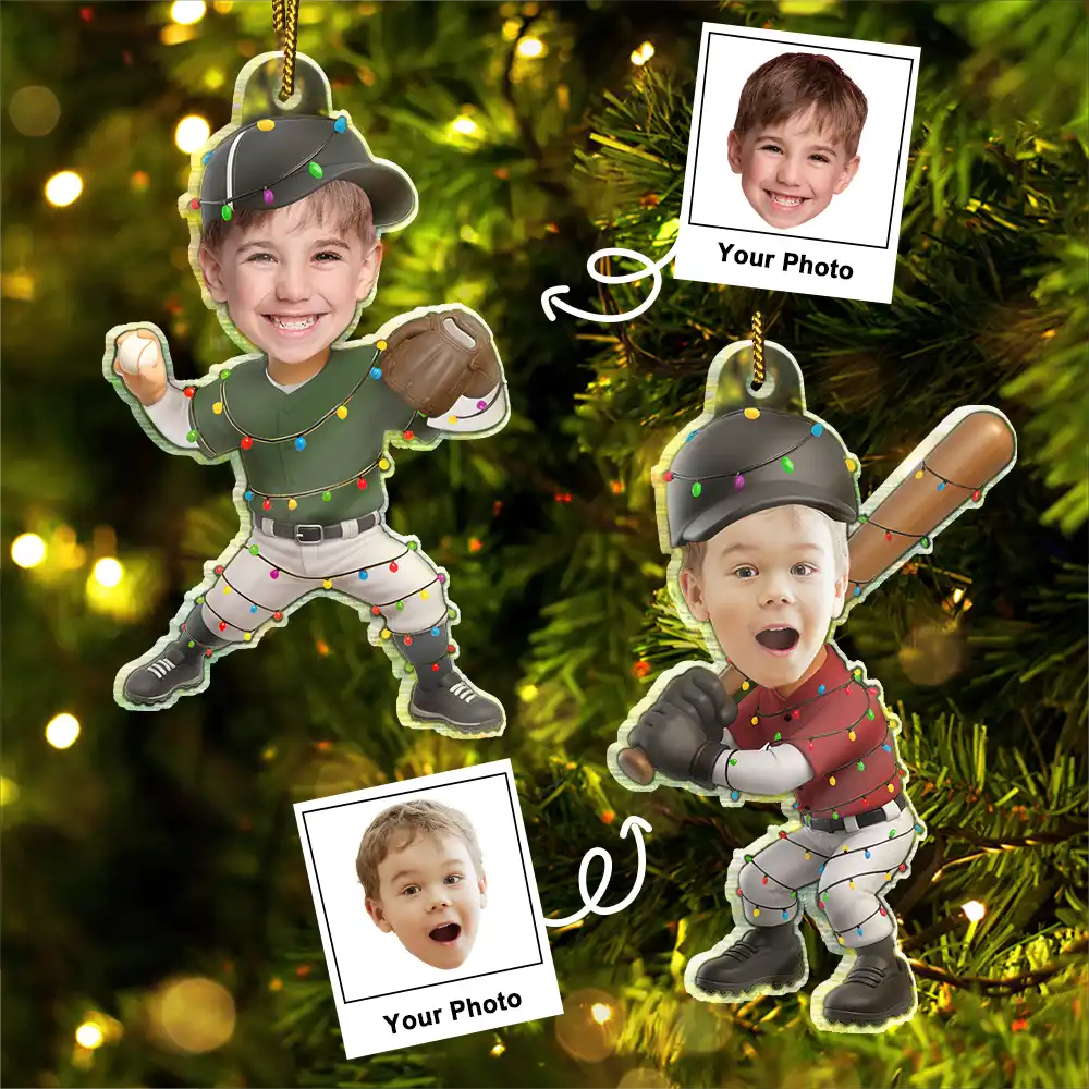 CustomPhotoKidPlayingBaseball PersonalizedAcrylicPhotoOrnament TG062 CLA1532 mokcupdef