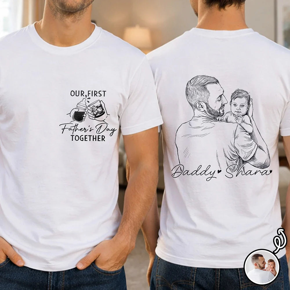 Custom_Photo_Pencil_Sketch_Our_First_Father_s_Day_Together_ _Personalized_T_Shirt TS1098 CLA3096 MkDef