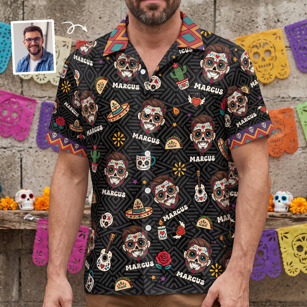 Custom Face Sugar Skull Day of the Dead - Personalized Hawaiian Shirt - Gift For Him VD01