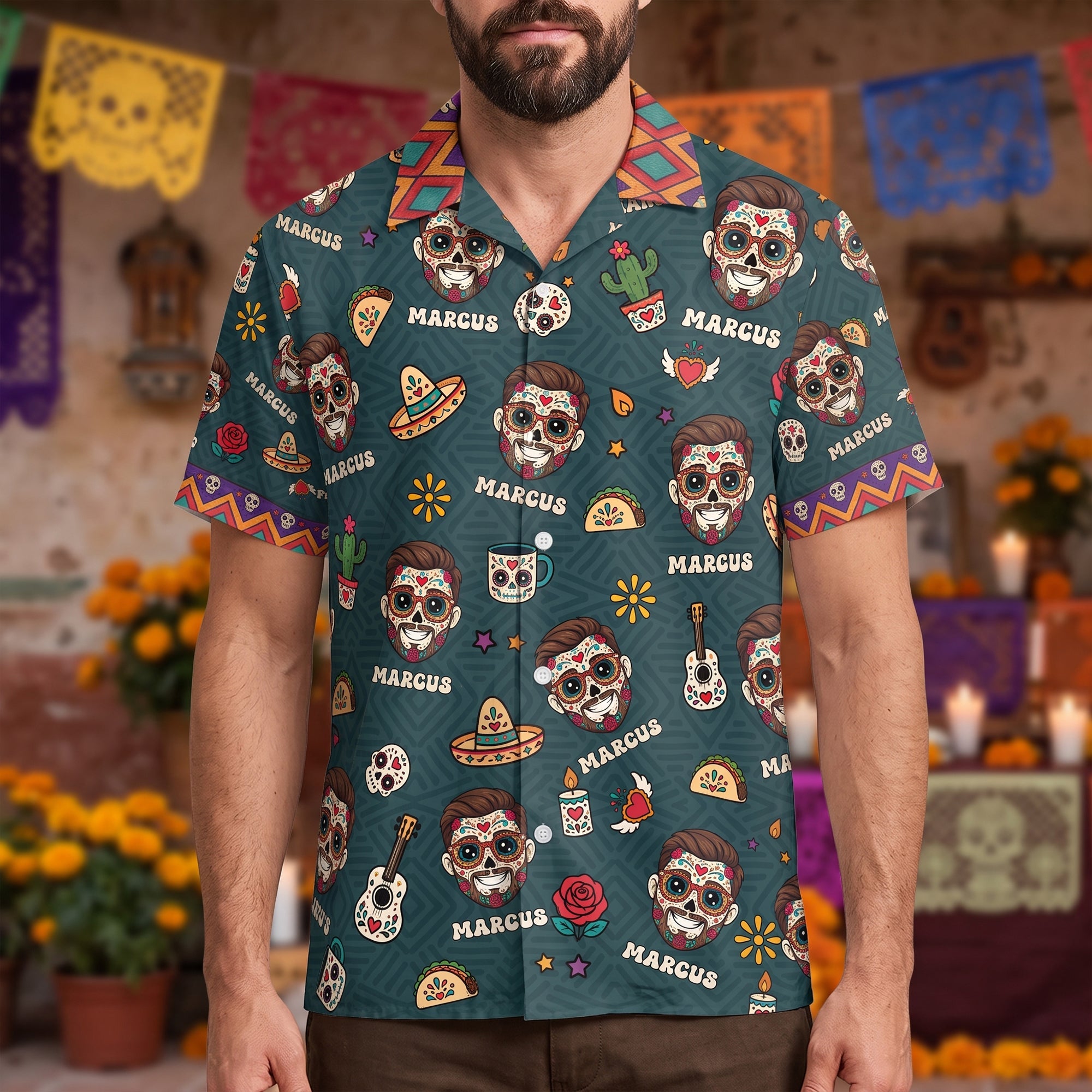 Custom_Portrait_Sugar_Skeleton_Hispanic_Mexican_Flowers_Personalized_Hawaiian_Shirt_3