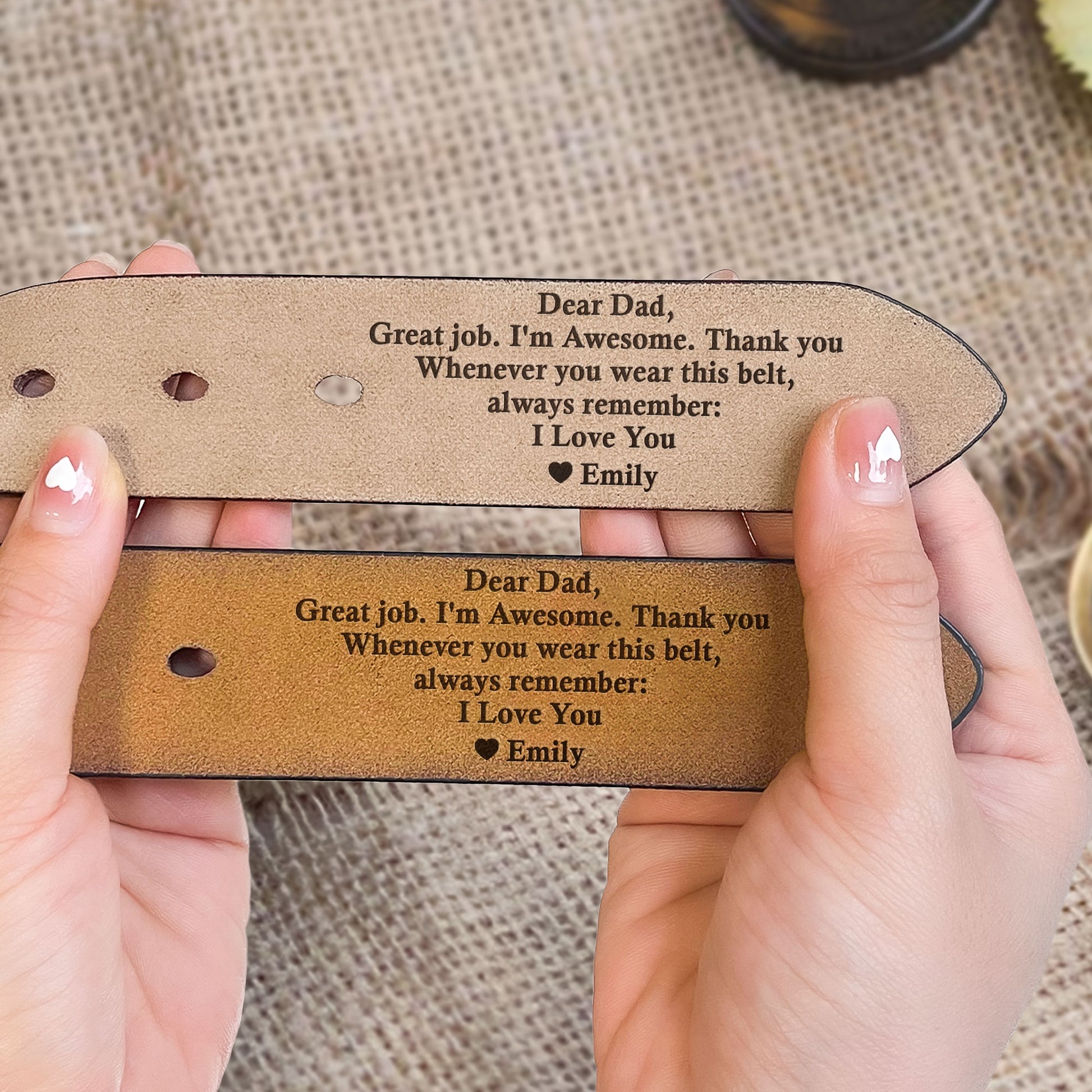 Dear Dad Great Job We_Re Awesome Thank You Personalized Engraved Leather Belt_3