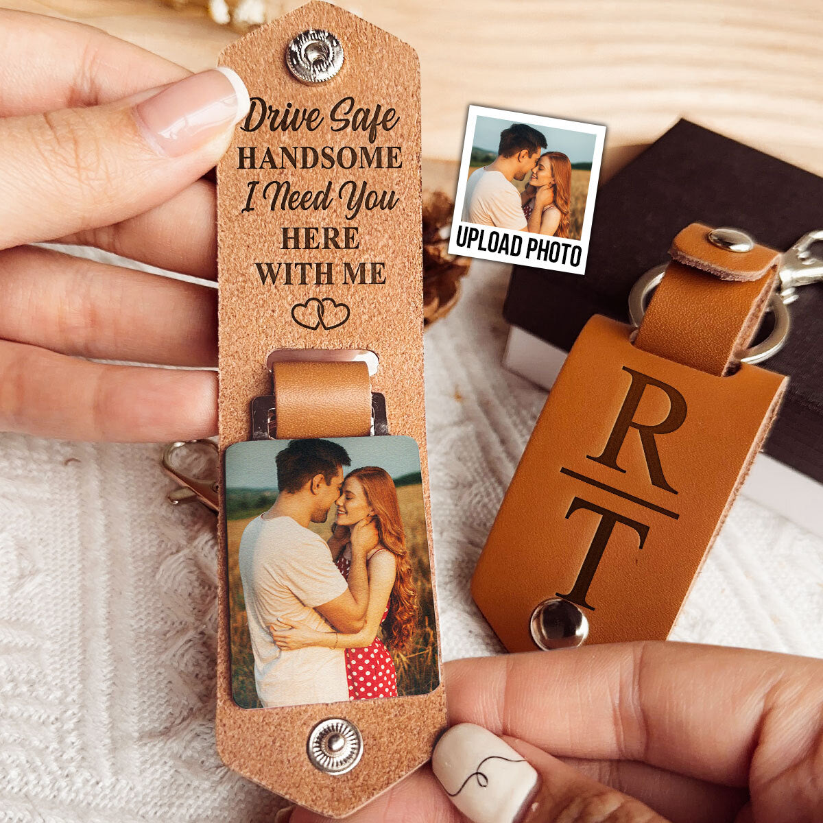 DriveSafeHandsome PersonalizedLeatherPhotoKeychainndashMacorner